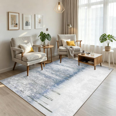 Blue Winter Landscape Snowfall Forest Banner Wonderland Scene Christmas Machine Washable Indoor Area Rug