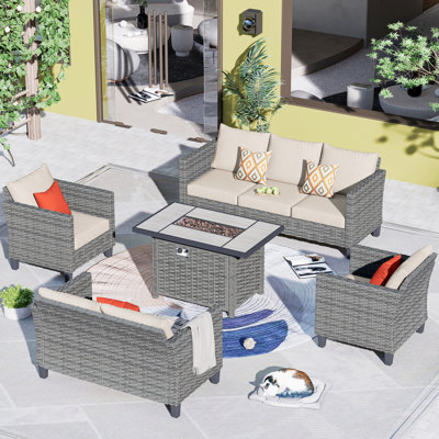 Jone Wicker 8 - Person Patio Conversation Set with Cushions