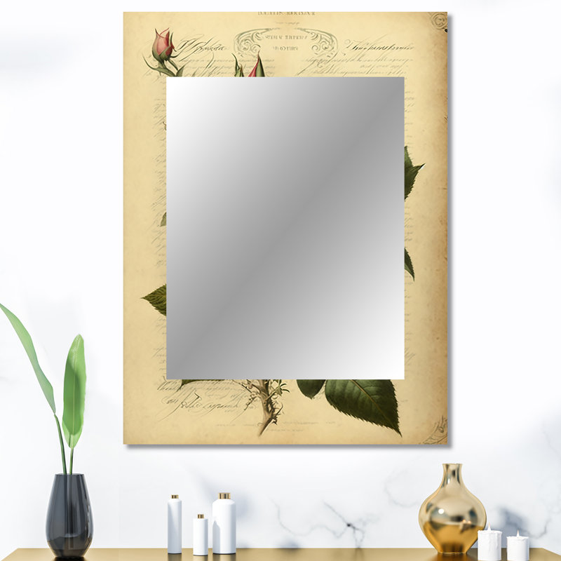 Victorian Retro Pink Rose V - Rose Wall Mirror, Traditional Decorative Mirror, Printed Metal Art, 40" x 30"