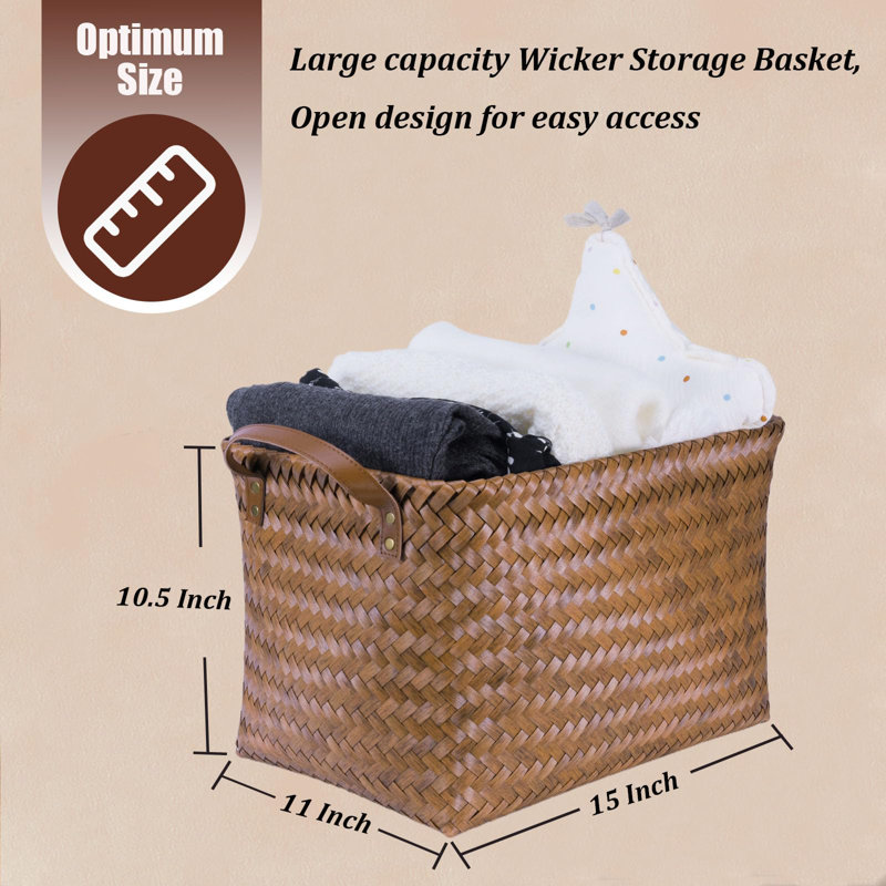 Panier à linge tissé à la main Panier à linge Grands paniers de rangement en osier pour couvertures, bacs de rangement pour garde-robe (paquet de 4, brun)