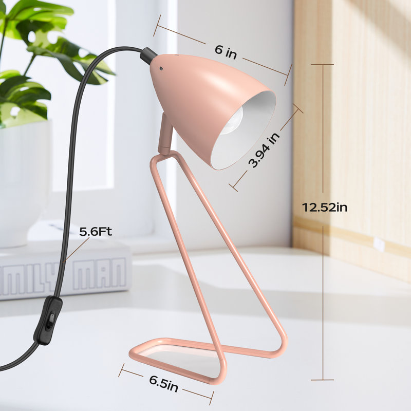 Modern Metal Table Lamp Set Of 2, Reading Bedside Lamps 350°Rotatable For Study Bedroom Dorm, Pink, Pink