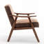 Fauteuil d'appoint brun avec structure en bois et revêtement en microfibre, style moderne chic du milieu du siècle, couleur unie douce