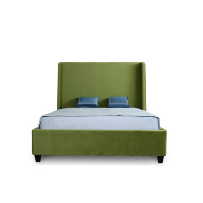 Parlay Modern Velvet Upholstered Low Profile Wood Platform Bed in Pine Green