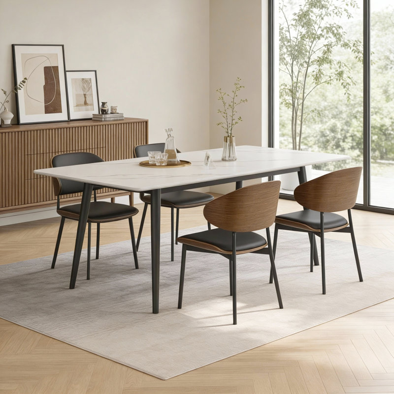 Rectangular Sintered Stone Table in Matt White, Carbon Steel Frame with Four-Leg Support Fast Dispatch From UK Warehouse – Dispatched Within 2 Days