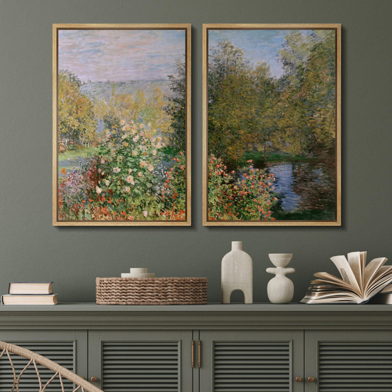 «Garden Bloom By The Riverside Floral Impressionist», 2 pièces sur toile, Naturel, H 24 po x l 32 po