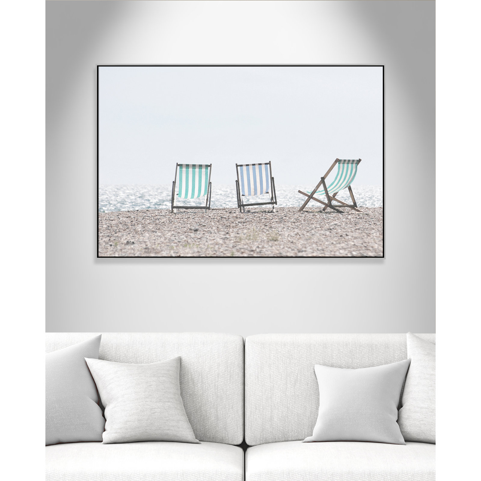 Beach Chairs - Photograph Print, 41.5" H x 61.5" W x 2" D, Silver Framed Canvas