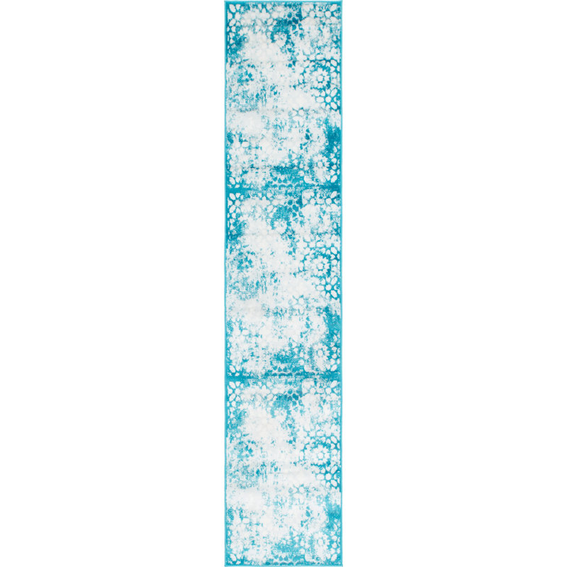 Brandt Floral Area Rug, Runner 2' x 13', Turquoise/White
