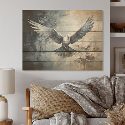 Minimalism Blue Dove I - Dove Wood Wall Art On Natural Pine Wood