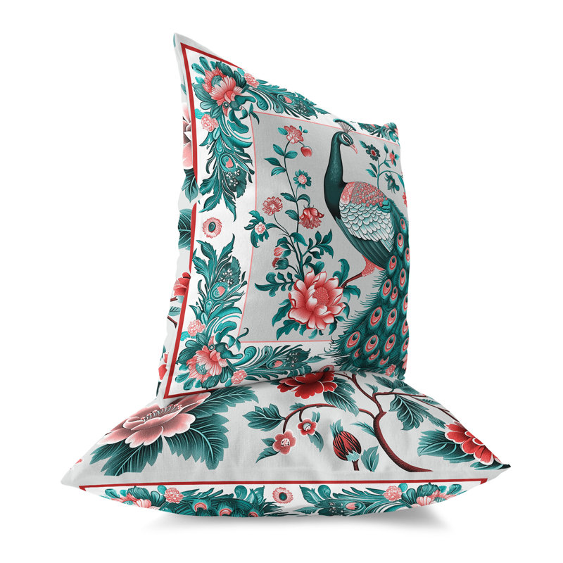 Coussin Peacock Blossom, Vert/rose, H 26 po x l 26 po