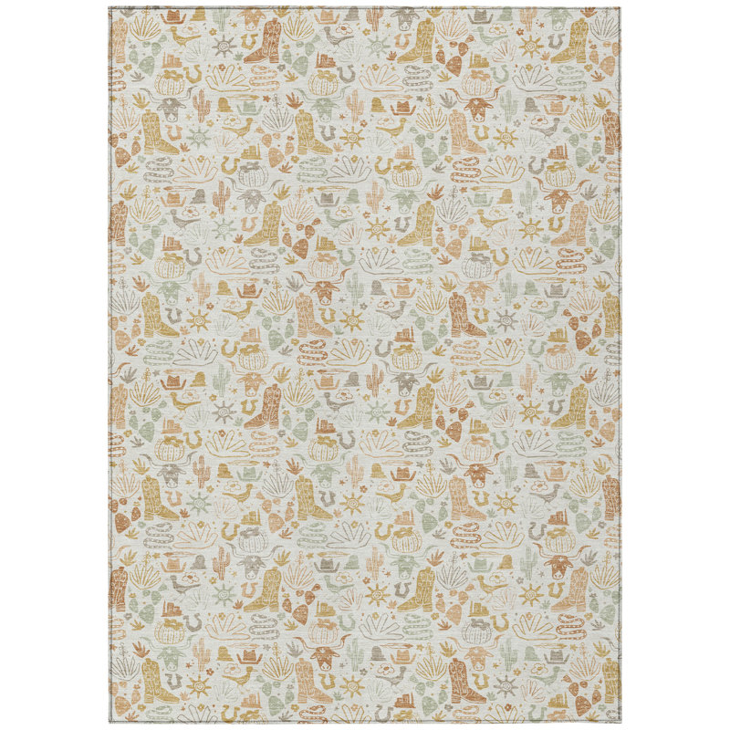 Machine Washable Indoor/Outdoor Chantille ACN2613 Novelty Rug, Ivory, 9' x 12'