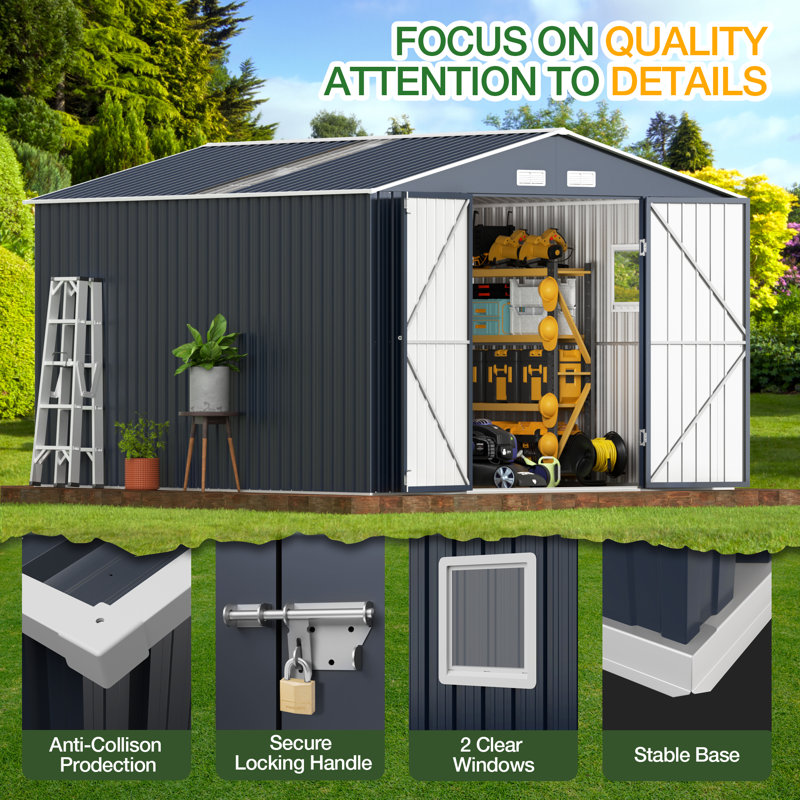 Outdoor 12 ft. W x 10 ft. D Metal Storage Shed with  Floor Frame