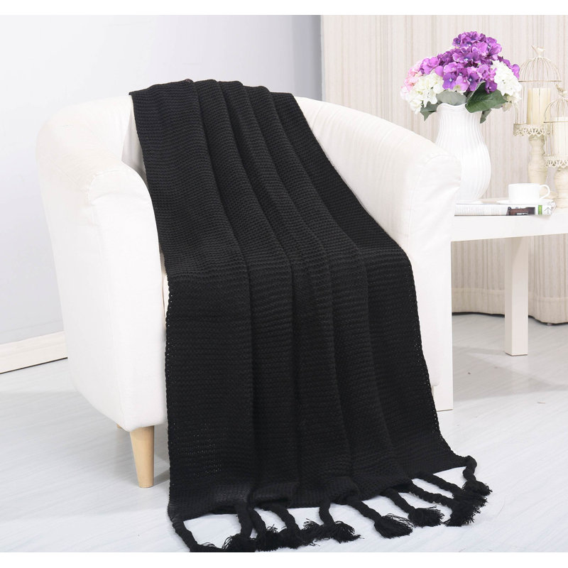  Jeté tissé en tricot rétro, Noir