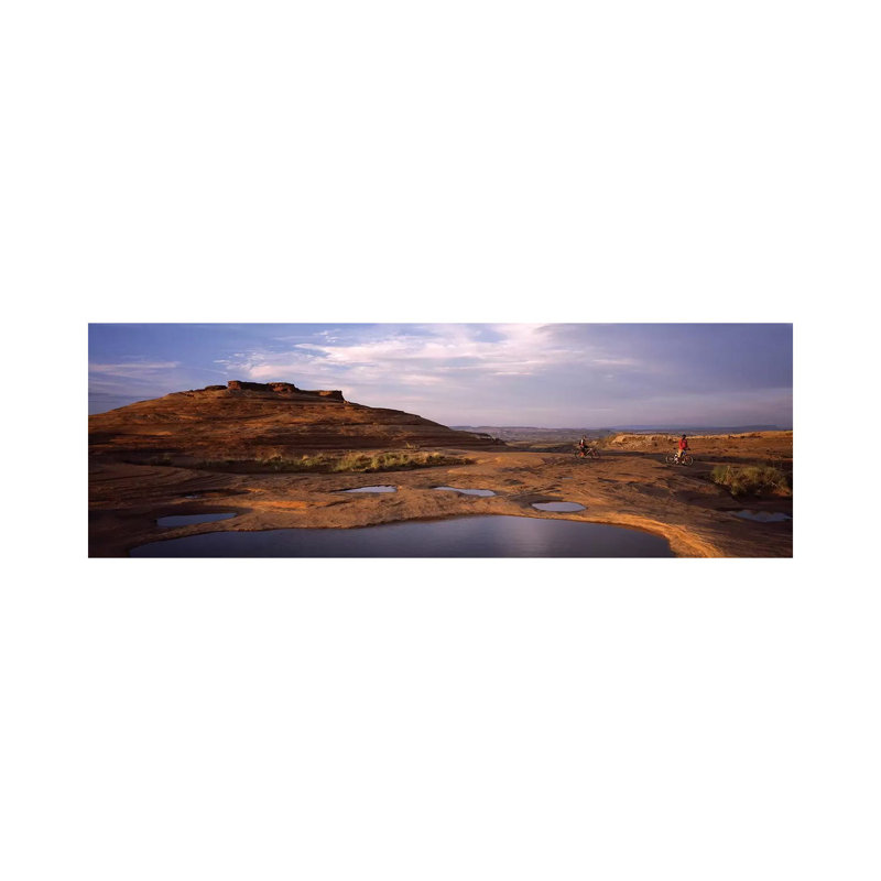 Mountain Bike Riders On A Trail, Slickrock Trail, Sand Flats Recreation Area, Moab, Utah, USA - Wrapped Canvas Panoramic Print