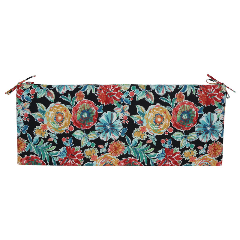Outdoor Bench Cushion, Black/Colsen Noir Floral, 51" W x 19" D