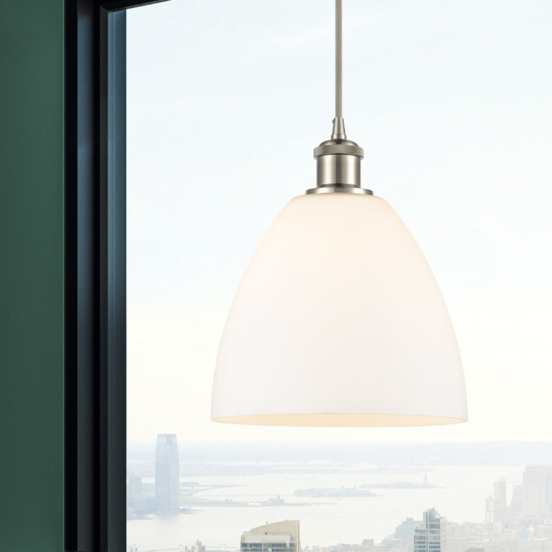 Haruka 1 - Light Single Pendant, White, 13.25" H x 9" W x 9" D, Brushed Satin Nickel