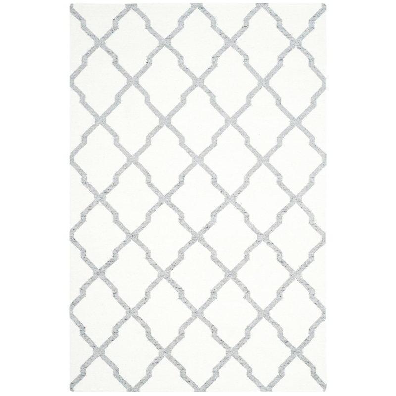 Rodgers Hand Woven Flat Weave Wool/Viscose/Cotton Geometric Rug in Ivory/Gray, Rectangle 3' x 5'