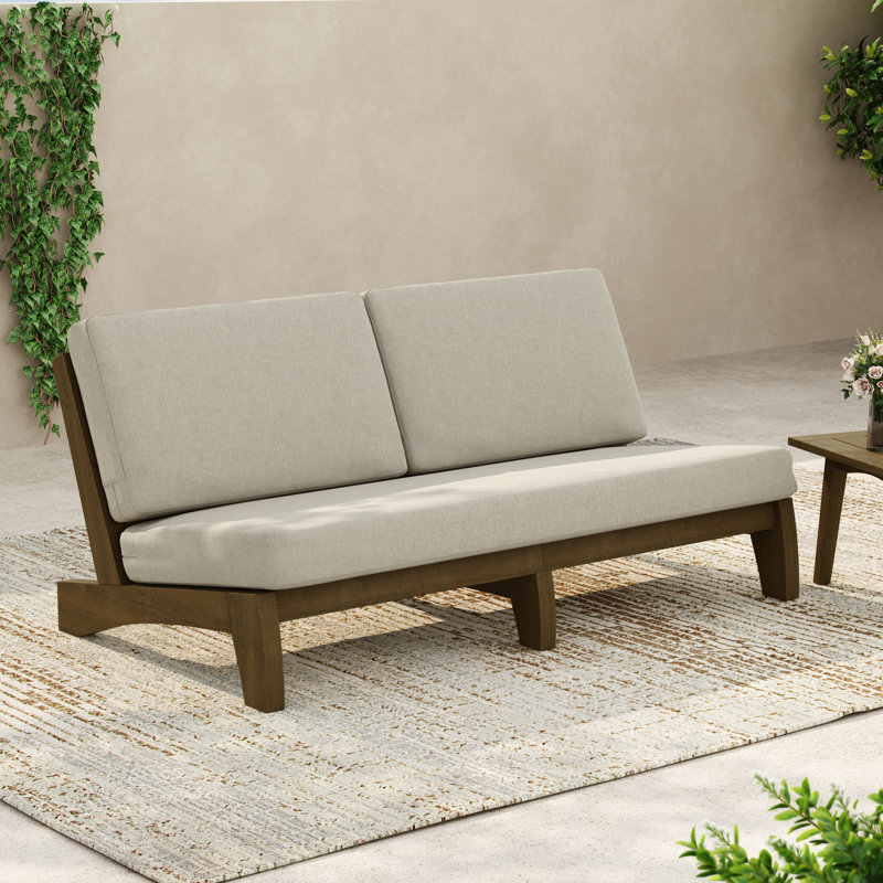 Patio Outdoor Sofa with Cushions, Light Camel, Brown