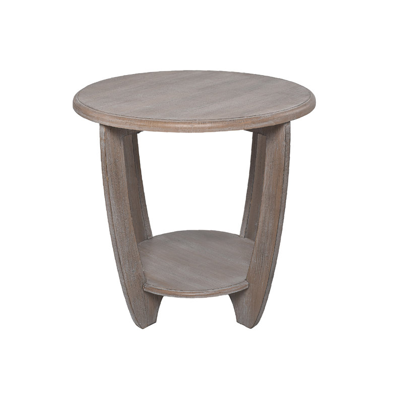 Vintage Grey French Country Round End Table with Storage Shelf