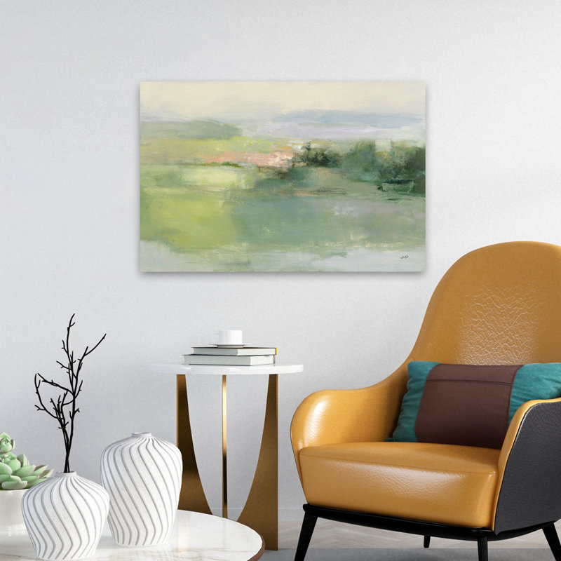 «Gentle World Contemporary» abstrait bleu contemporain champ vert, H 24 po x l 16 po