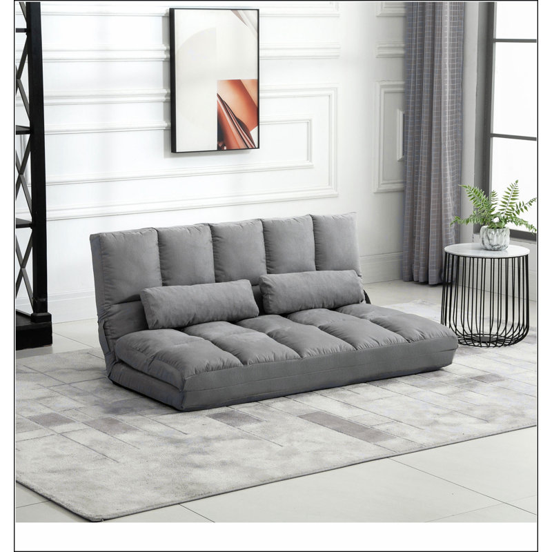 Convertible Floor Sofa Chair, Folding Couch Bed, Guest Chaise Lounge with 2 Pillows, Adjustable Backrest and Headrest, 51.25" L