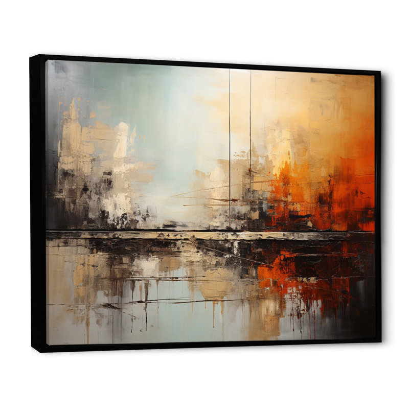 Bleu sarcelle orange audacieux Energy II - imprimé, H 16 po x l 32 po x P 1 po, Cadre flottant noir