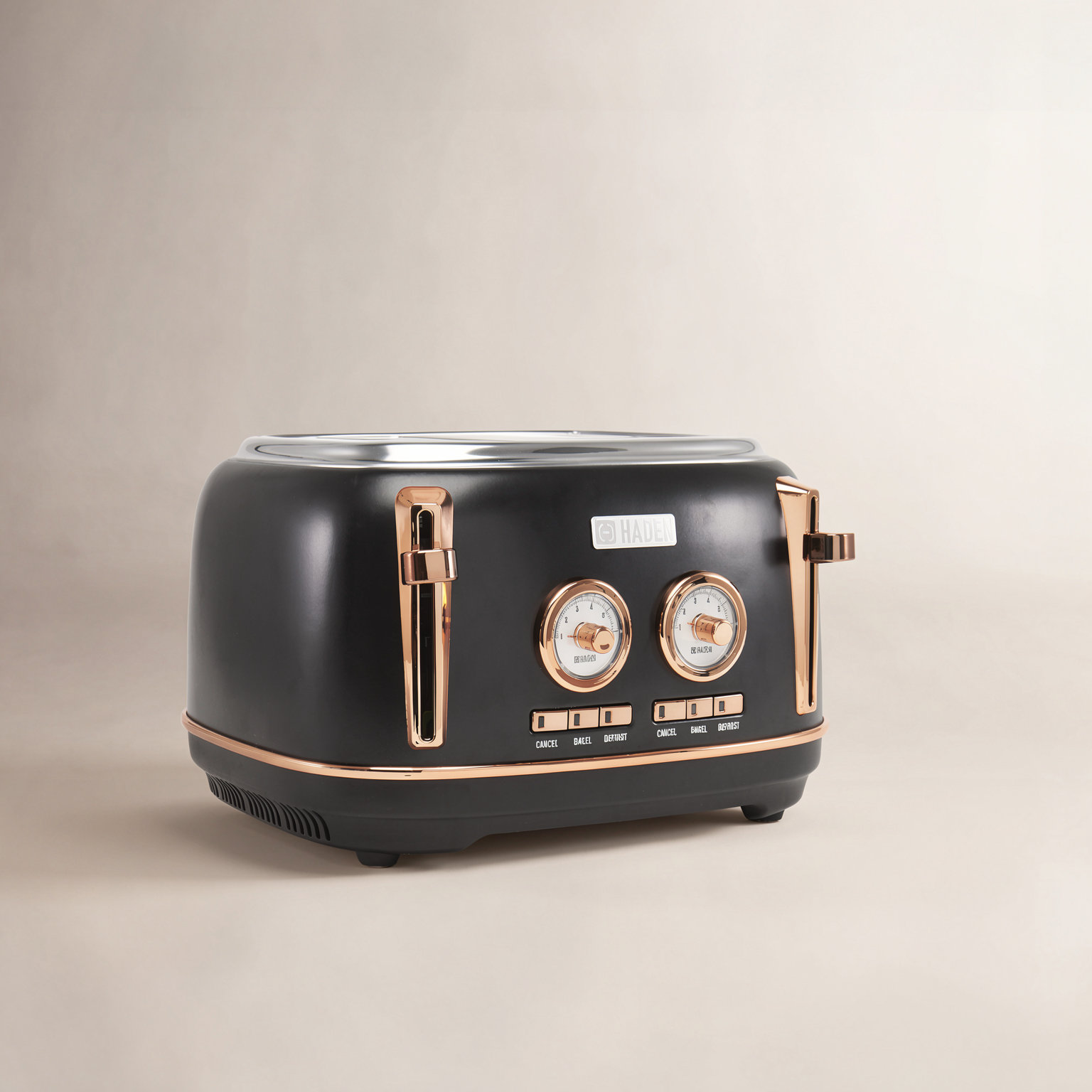 HADEN Dorset 4-Slice Wide Slot Toaster, Black/Copper