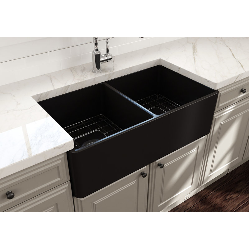 33'' L Farmhouse Double Basin Kitchen Sink, Sapphire Blue