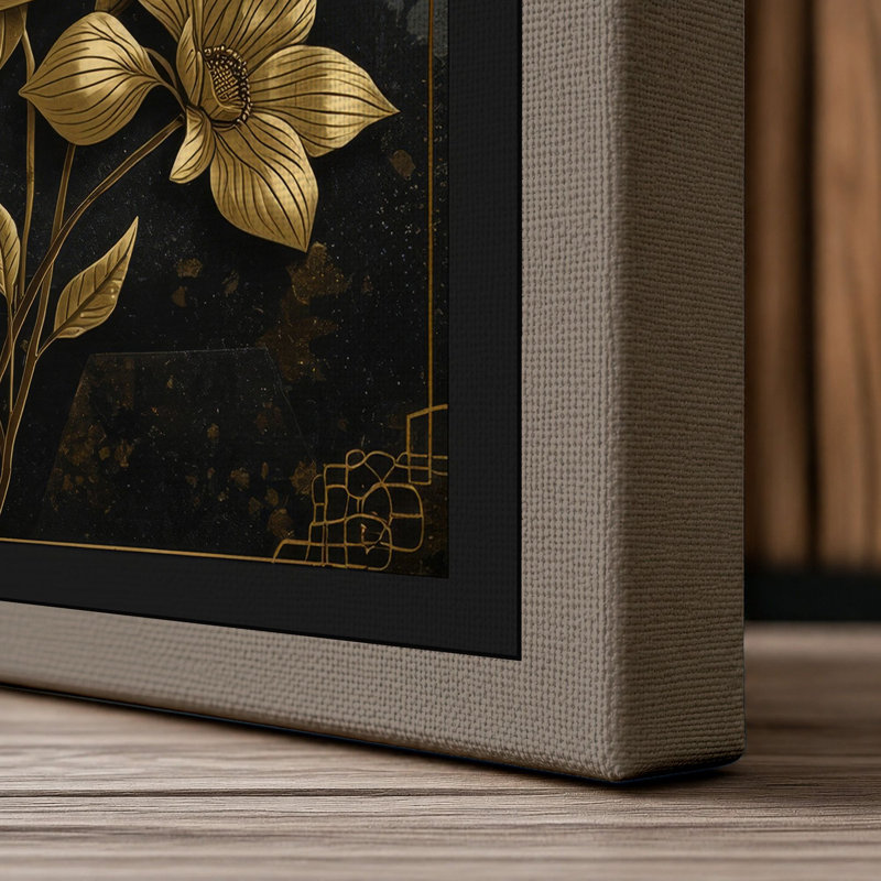 Golden Daffodil Study Botanical - Wrapped Canvas, 24x16 - 61.0 x 40.6 cm, Taupe Border
