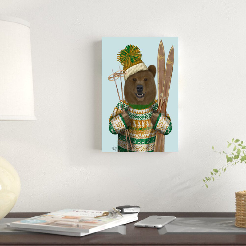 Ours en chandail de Noël par Fab Funky - impression sur toile tendue, H 12 po x l 8 po
