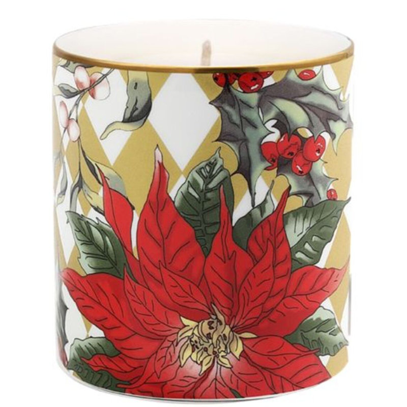 Parterre with Poinsettia Un Lidded Candle, Green/Red/Gold