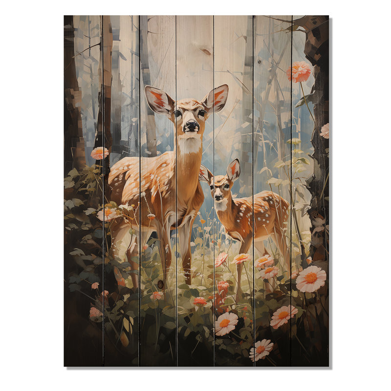 Deer Graceful Fawn Pastoral II - reproduction d'animaux sur bois de pin naturel, H 20 po x l 10 po x P 0,78 po