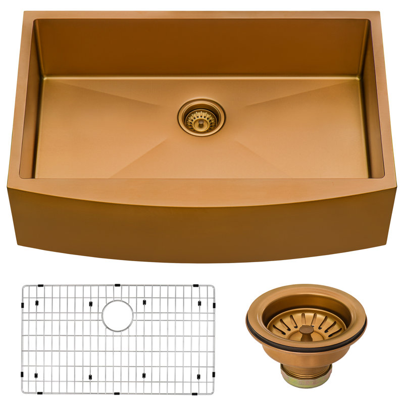 Terraza 33" L x 22" W Farmhouse Kitchen Sink with Sink Grid, Matte Bronze