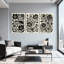 Plantes et fleurs, ensemble de 3 impressions sur toile à motif floral noir et blanc-1884992905