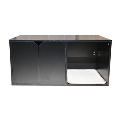 36.64" Stylish Black Cat House As Litter Box Enclosure, 20.01" Wide, 16.94" High, 52 Lbs, With Ideal Scratching Pad Enclosure Hidden Furniture, Scratch Pad, X 16.94", Stable Pb Cabinet