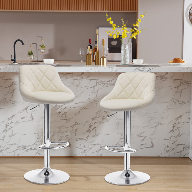 Swivel Upholstered Adjustable Height Counter Stool, 2, Cream