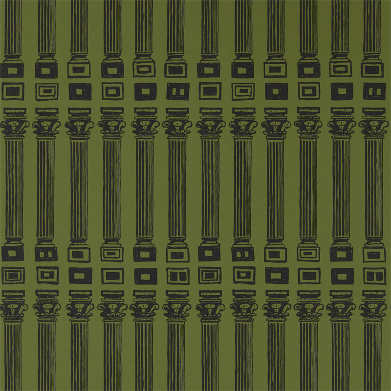 Columns Wallpaper, Olive/Bone Black
