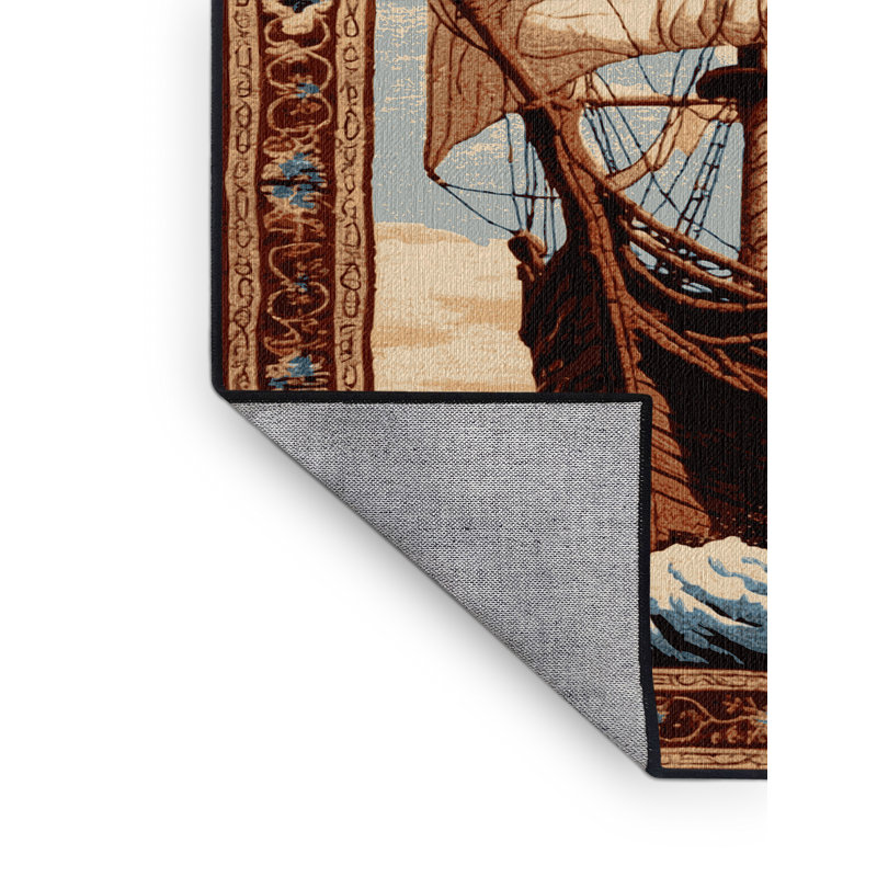 Machine Washable Transportation Brown Area Rug