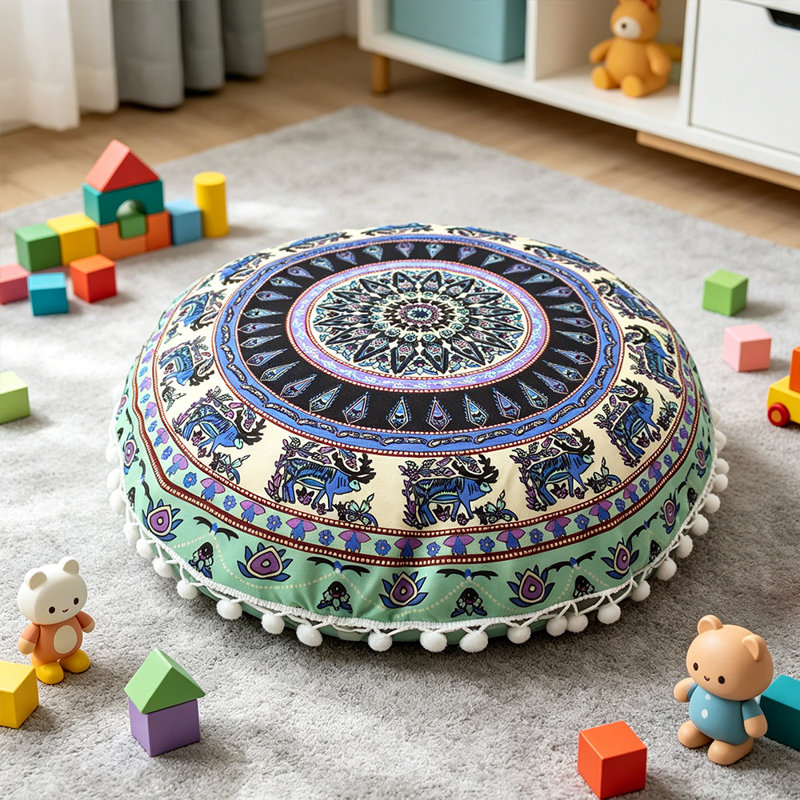 4Pcs Bohemian Round Pillowcases, 17" Diameter, Yoga & Floor Cushion Covers, Set of 4, Type 2