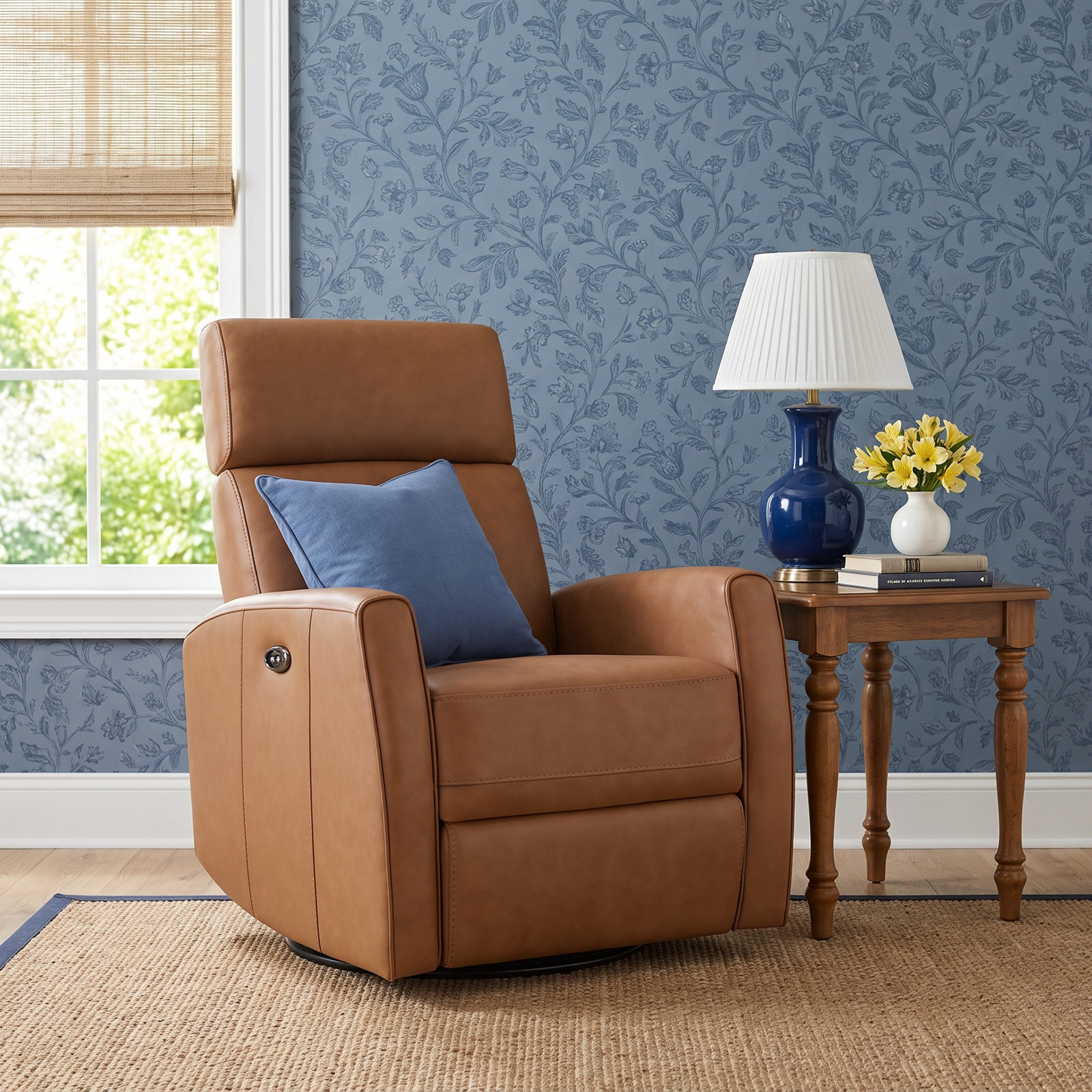 Top Grain Genuine Leather Power Recliner, Aline Butternut