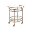 Oval Serving Cart With 2 Shelves, Rose Gold Metal Frame, 5Mm Tempered Glass Top & 3Mm Mirror Base, Rolling Bar Cart With Plastic Covered Caster Wheels