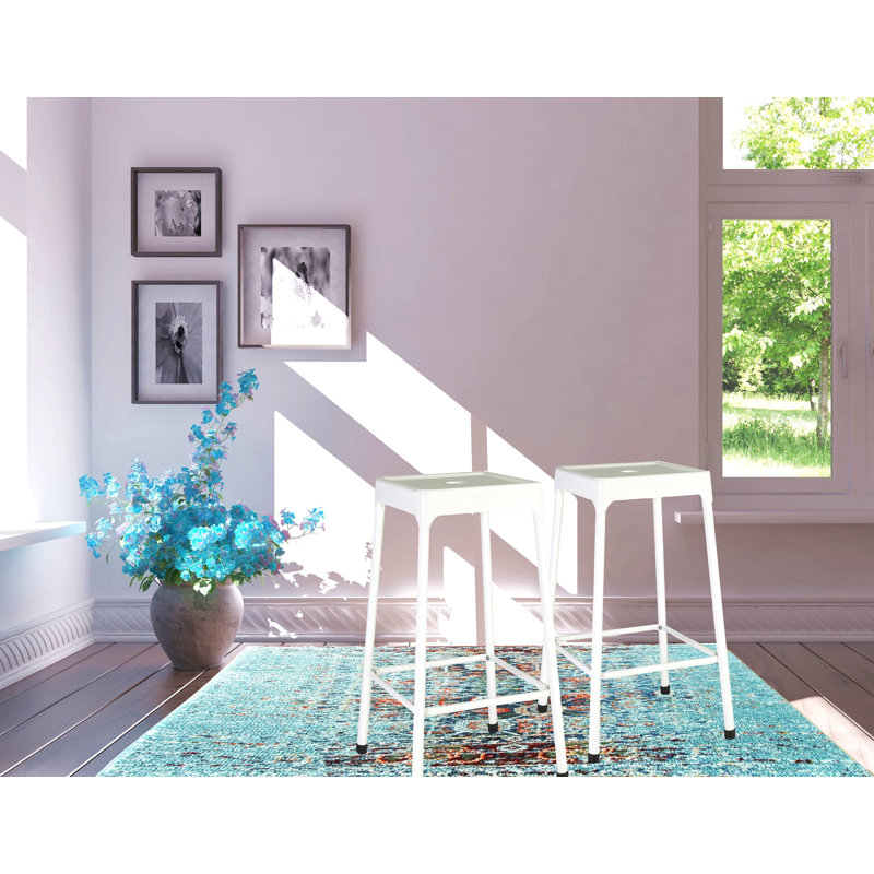 Tabouret de comptoir en métal thermolaqué blanc, ensemble de 2