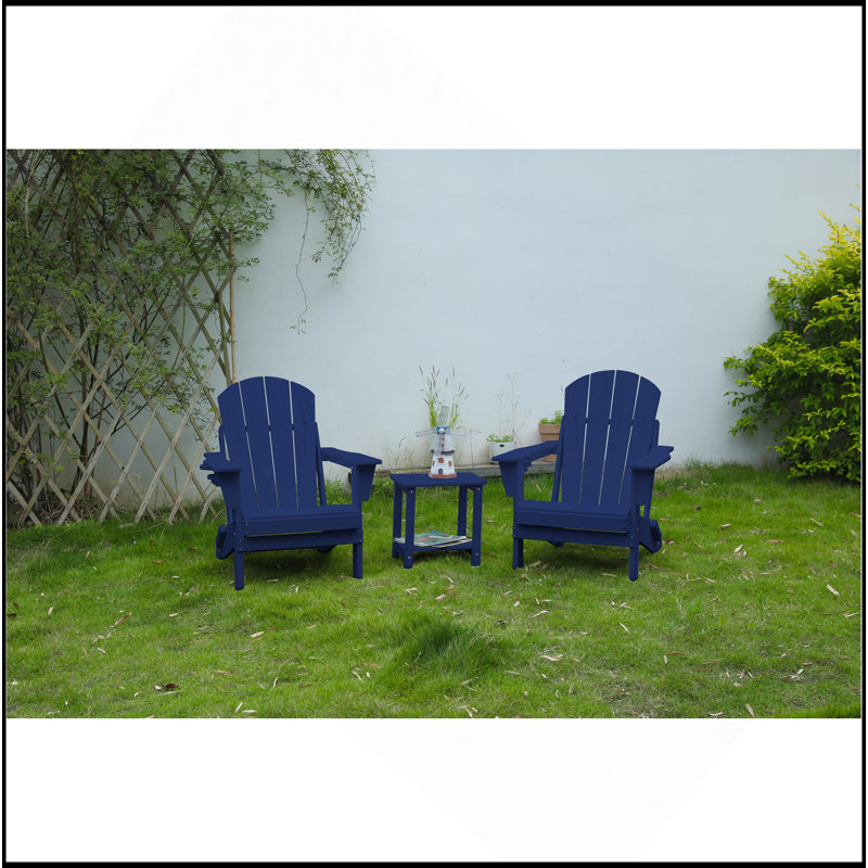 Folding Adirondack Chair With Side Table, 3-Piece Adirondack Chair Set With Wood Texture(Includes 2 Chairs And 1 Table)