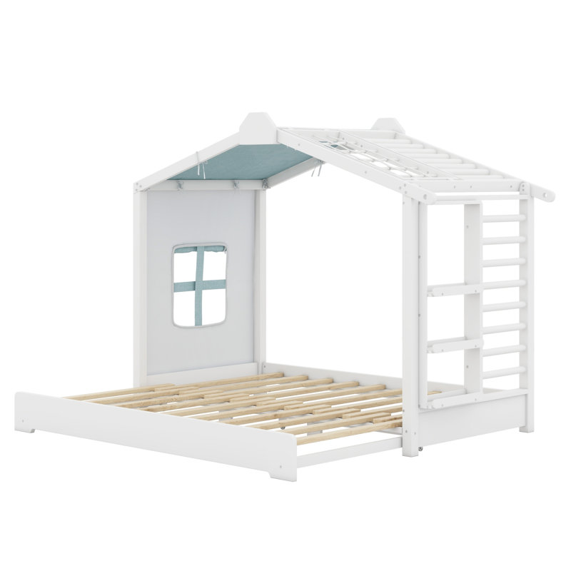 Lit pour enfant avec lit gigogne et tablettes latérales, White