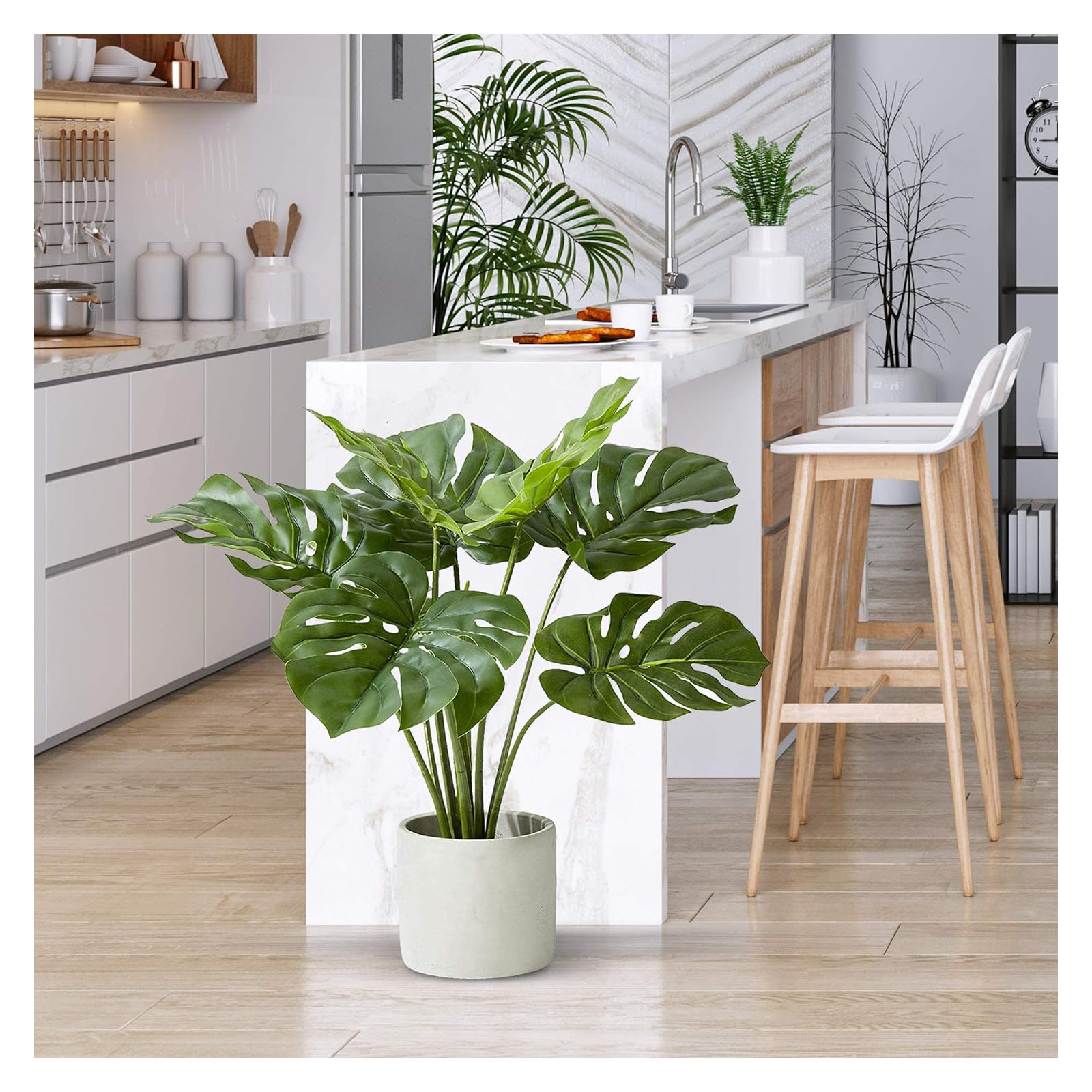 21'' Faux Monstera Deliciosa Plant in Cement Pot, 8