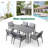 Patio Time 7-piece Outdoor Dining Set, 6 Dining Chairs With Handwoven PVC-coated polyester Ropes And 1 Dining Table With Tempered Glass Tabletop, Arc Armrests And Backrest, Soft Cushions With Zippers, For Garden Lawn Yard, Black And Gray