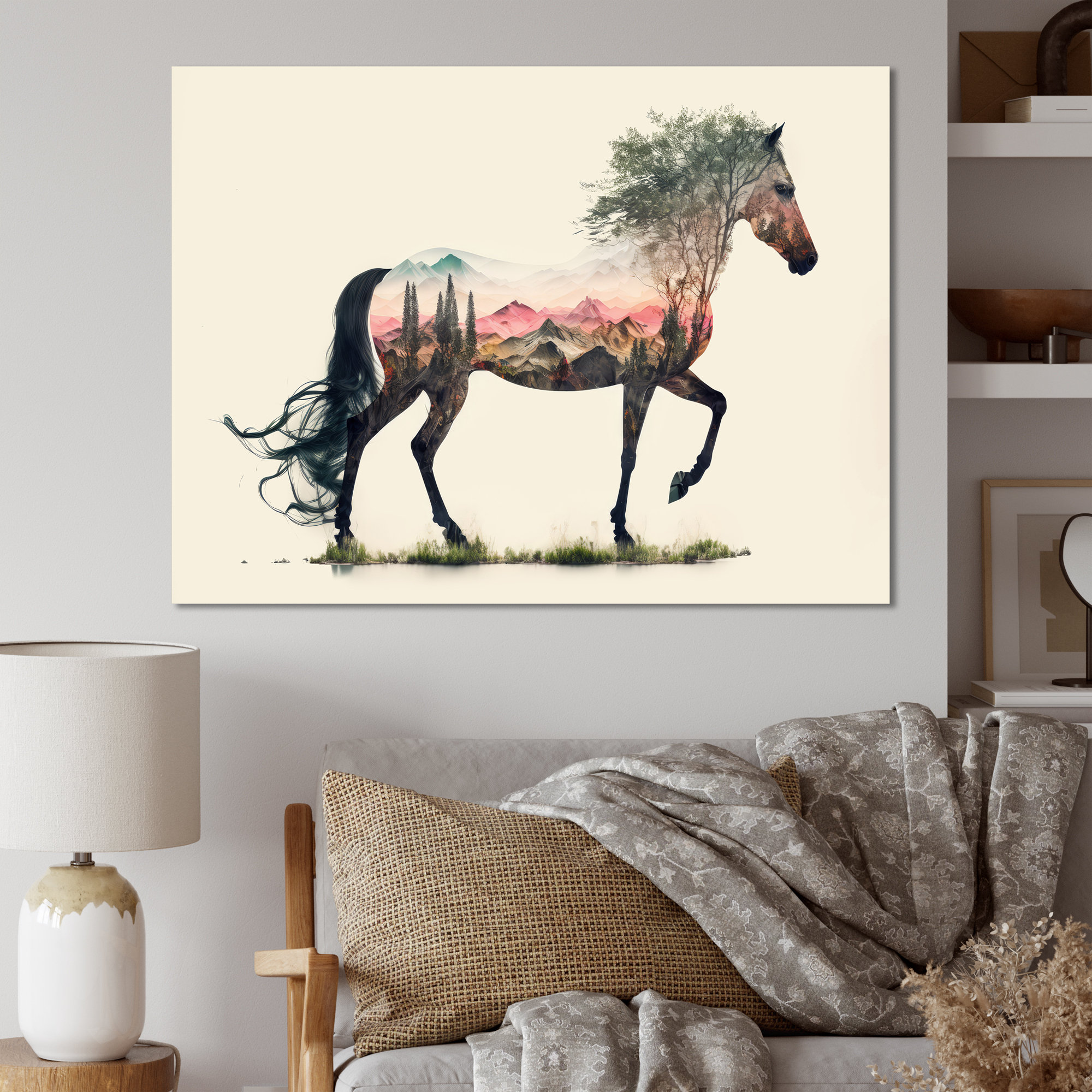 Millwood Pines Double Exposure Of A Horse With Nature Landscape I ...