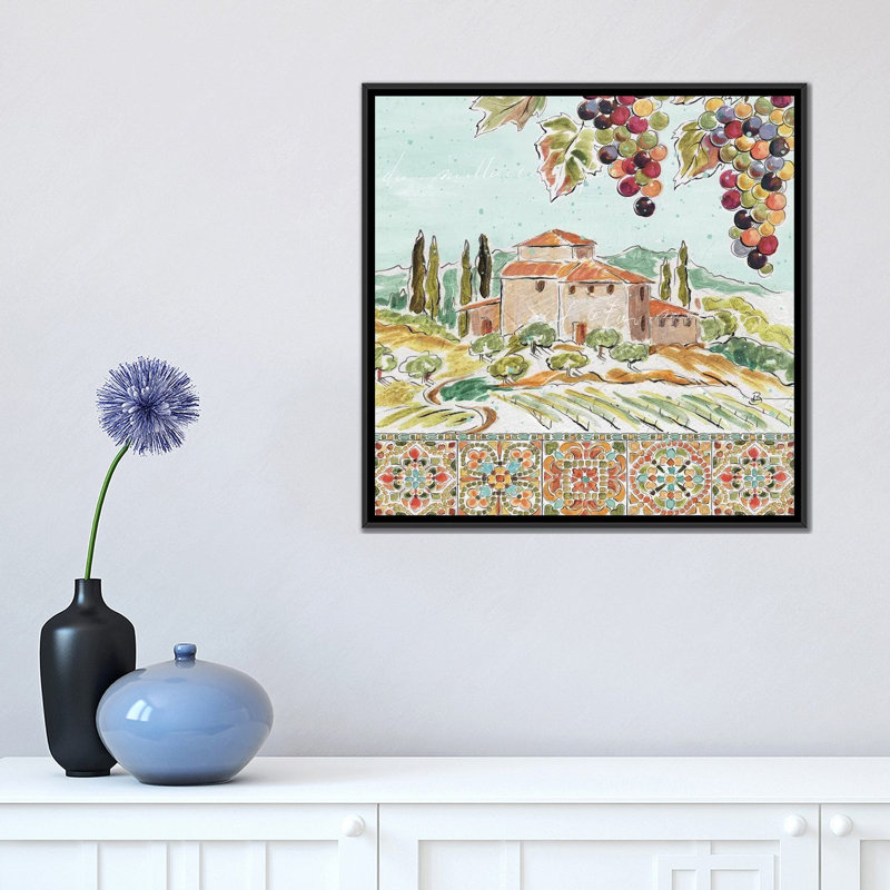 « tuscan breeze ii », reproduction sur toile, H 18 po x l 18 po x P 1,5 po, Toile avec cadre noir, Pas de tapis