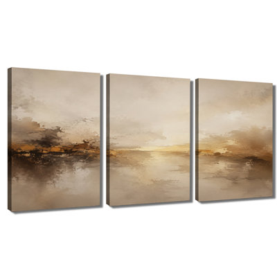 3‑panel wall art Neutral Beige Abstract Seascape Wrapped Canvas Print
