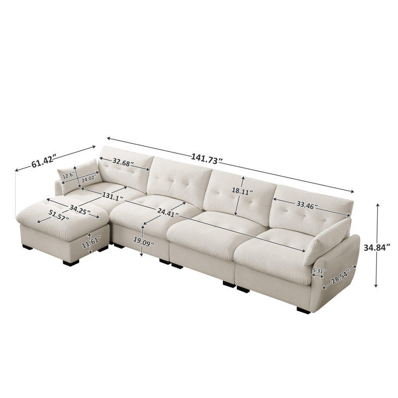 141.73'' Modular Upholstered Sectional Sofa, Beige