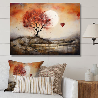 Paysage romantique avec fond de cœurs